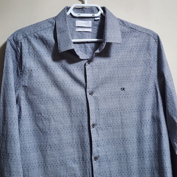 Calvin Klein slim fit button down long sleeve 100 % cotton shirt color grey - Picture 4 of 6